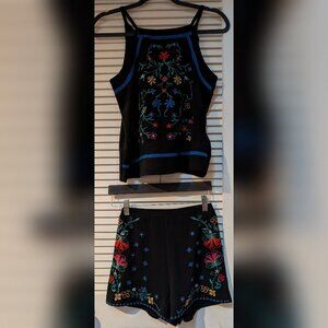 Xhilaration Embroidered Floral Black Matching Set w/ Tassels | Size S